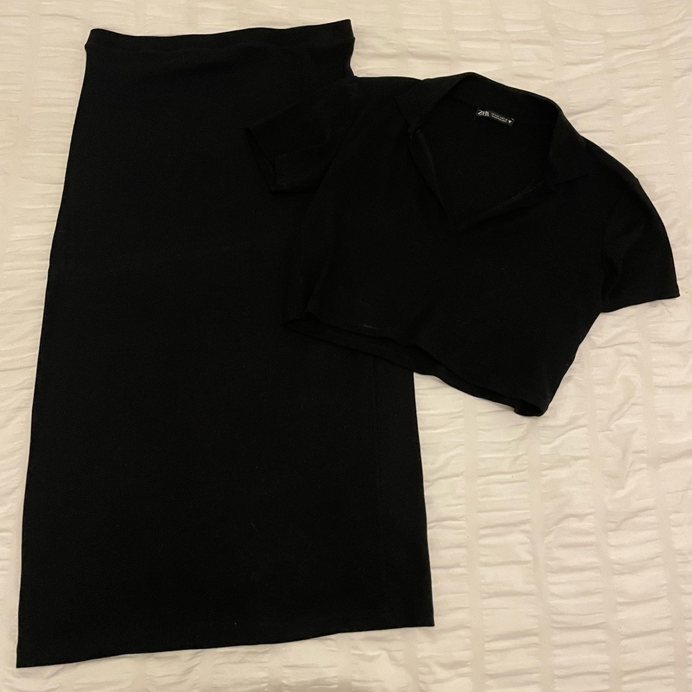 Zara Crop Collar Top & Skirt Set